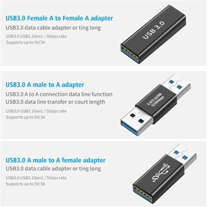 USB 3.0 Adapter Kit, USB 3.0 Female to Female and Male to Male and Female to Male, High Speed Convert Extension Coupler Connector converte