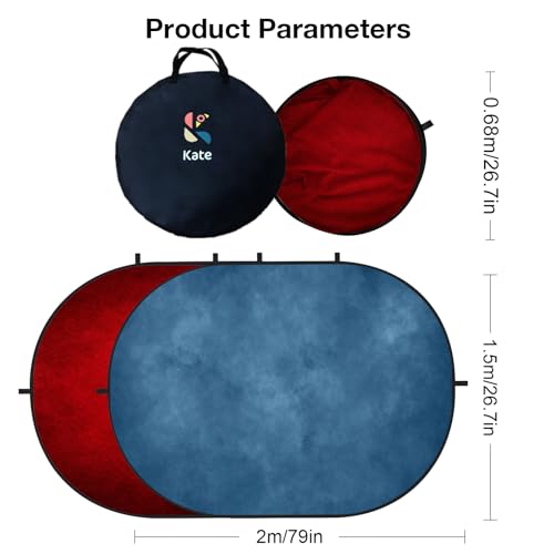 Kate Collapsible Backdrop Blue Pop Up Backdrops Red Portable Background for Portrait Photography, for Video, for Live Stream, 5x6.5ft