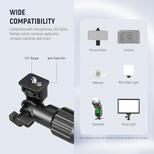 NEEWER Overhead Camera Mount with Phone Clip, 22"/56cm Clamp on Flexible Holding Arm for Desk Stand, 180° & 360° Adjustable Fits 0.87"-1.1" Tubes, 5.5lb/2.5kg Load for Camera LED Ring Light Mic, DS009 - style: DS009(2-Section)