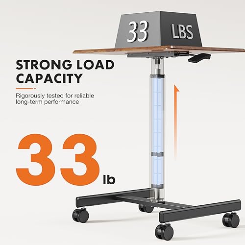 Sweetcrispy Mobile Rolling Desk with Lockable Wheels, Small Standing Laptop Desks, Sit Stand Adjustable Height Table Portable, Computer Workstations for Home Office, Brown - color: Brown