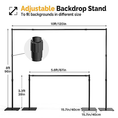 ShowMaven Backdrop Stand, 8x10 ft Adjustable Photo Backdrop Stand Kit, Heavy Duty Backdrop Stand with Steel Base for Photography, Photo Video Studio, Birthday Parties, Wedding (Black) - color: Black