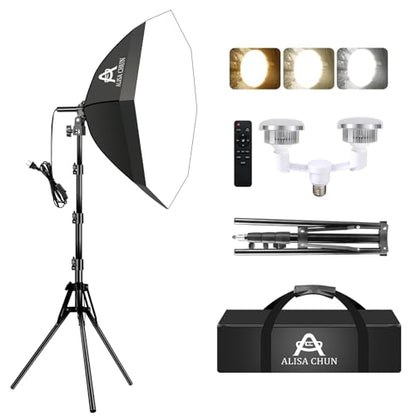 Softbox Photography Lighting Kit,22"X22" Soft Box Lighting Set with Double 85W 3000-7500K LED Bulbs，Photo Studio Equipment for Photography,Podcast Lighting，Shooting，Video Recording