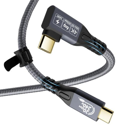 USB C 3.2 Gen2x2 20Gbps Cable, 90Degree USB C 4K@60Hz UHD Video 5A/240W PD3.1 Fast Charge Cord with E-Marker Compatible with Thunderbolt 3/4 - size: 90D 20G 240W 2M