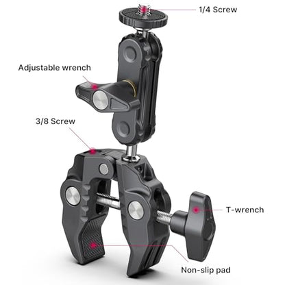 XIAOTJ Super Clamp Camera Mount with Magic Arm Double 360° Ballhead and Phone Tripod Mount/Action Camera Adapter for Phone/GoPro DJI Insta360/Monitor/DSLR/Motorcycle Bike Handlebar Gun Scope Mounts