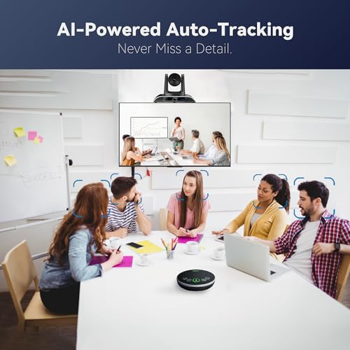 TONGVEO 4K Conference Room Camera System with Gesture Control, AI Auto-Tracking PTZ Camera 5X Digital Zoom with Speakerphone Set 120° Wide-Angle USB3.0 for Remote Meetings Zoom Teams OBS and More - color: Obsidian