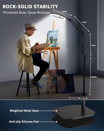 12" Overhead Phone Mount with Ring Light, 360° Circle Light - CRI >95 & Adjustable 72" Height, Phone Ring Light for Photography,Live Streaming, Cooking and Content Creation - size: 12 inches