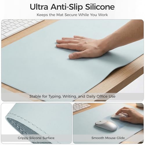 Silicone Desk Mat for Minimal, Creative, Vanity Desk – Reduces Glare, Comfortable Viewing – Writable, Non-Slip, Waterproof, Roll-Up – Food-Grade Platinum-Cured Silicone, Gift Tube（Mist Blue） - color: Mist Blue