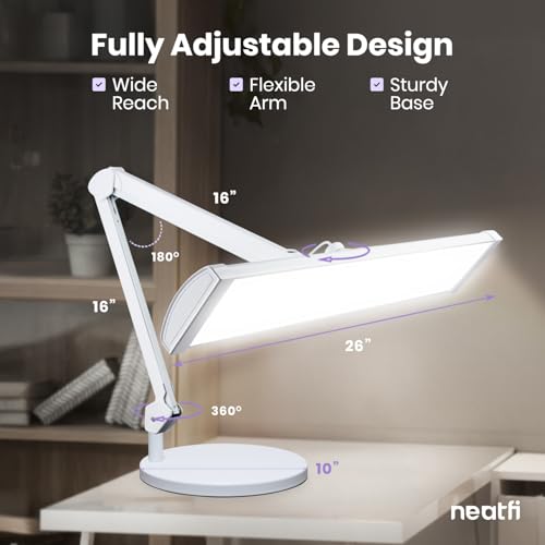 Neatfi 3,500 Lumens LED Desk Lamp with Base – 45W Dimmable | CCT - Adjustable Color Temperature | 3 Light Modes | 540 SMD LEDs | Reading, Craft, Workbench & Office (White-4, 26-Inch Wide Shade) - color: White-4