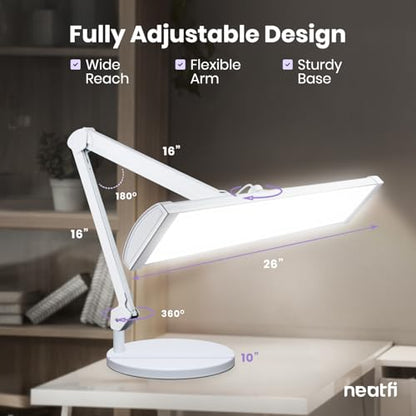 Neatfi 3,500 Lumens LED Desk Lamp with Base – 45W Dimmable | CCT - Adjustable Color Temperature | 3 Light Modes | 540 SMD LEDs | Reading, Craft, Workbench & Office (White-4, 26-Inch Wide Shade) - color: White-4
