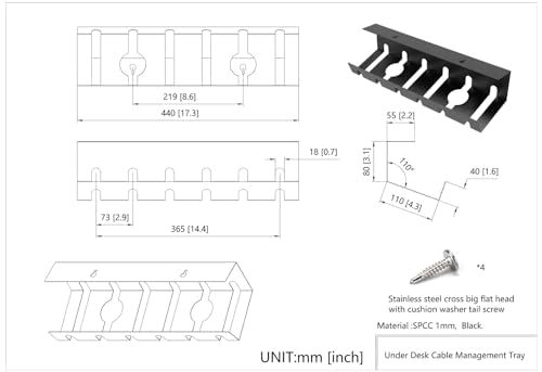 2 Pcs of Cable Management Under Desk for Easy Mounting Metal Under Desk Cable Organizer for Office, Home Cable Tray Holder (UnderDeskCM)