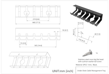 2 Pcs of Cable Management Under Desk for Easy Mounting Metal Under Desk Cable Organizer for Office, Home Cable Tray Holder (UnderDeskCM)