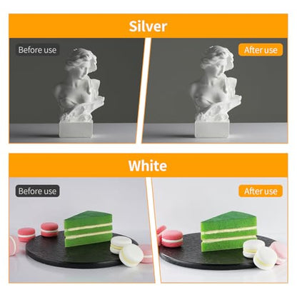 SITTO 2-in-1 Product Photography Backdrops, Flat Lay Photo Boards with 2Pcs Bracket, 17x12 Inch Silver and Bright White Photo Reflector Cardboard for Makeup,Jewelry and Other Small Product - color: White