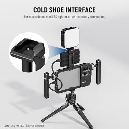 Neewer T5 T7 T9 SSD Holder Mount Bracket for iPhone 16 15 Pro Max Phone Cage PA023 PA024, 2.2"-3"/55-75mm SSD Clamp Compatible with Samsung with 1/4" Screw Anti Twist Bevel Edge, Cold Shoe, UA051 - style: UA051
