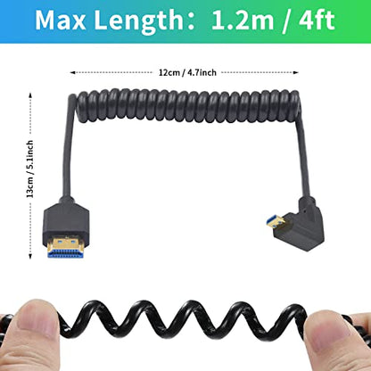 Duttek 8K Coiled Micro HDMI to HDMI Cable 8K@60Hz, 48Gbps, Extreme Slim Down Angle 90 Degree HDMI Male to Micro HDMI Male Coiled Cable for Camera, Laptops, Raspberry Pi 5 4 3.3 FT/1M - style: Down Angle Micro HDMI Male to HDMI Male