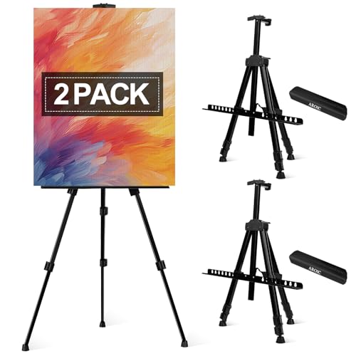AROIC Art Painting Artist Easel Stand, Painting Display Easel Stand,Portable Adjustable Iron Tripod Display Stand with Bag, Height from 20 to 66 in for Table-Top/Floor Drawing and Displaying(2 Pack) - style: 2P