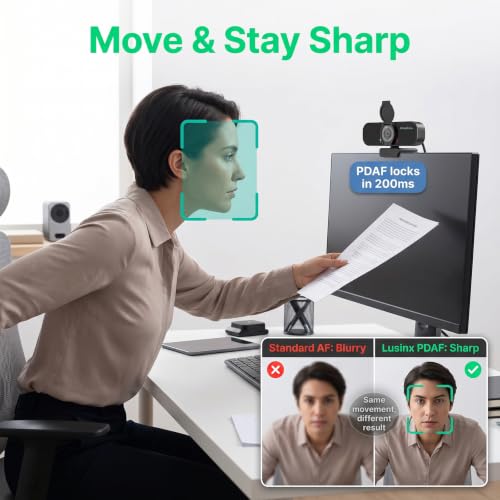 4K Webcam with PDAF Autofocus for PC/Laptop | Smart Noise-Cancelling Mic, Privacy Shield Cover, 80° Focused on You Only, Low-Light Clarity, No-Driver Plug & Play