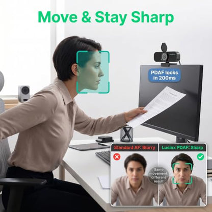 4K Webcam with PDAF Autofocus for PC/Laptop | Smart Noise-Cancelling Mic, Privacy Shield Cover, 80° Focused on You Only, Low-Light Clarity, No-Driver Plug & Play