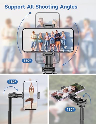 75" Phone Tripod, Selfie Stick with Remote and Phone Holder, Extendable Tripod for iPhone, Aluminum Cellphone TripodStand 360° Rotation Travel Tripods Compatible with iPhone Android, GoPro