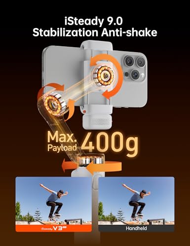 Hohem iSteady V3 Ultra Gimbal Stabilizer for Smartphone, AI Tracking Phone Gimbal, 1.22" Touchscreen Detachable Remote Control, Built-in Extension Rod & Tripod, 360° Infinite Pan, Vlog Filming, White - color: White, size: 5.0*2.6*12.3 in/ 127*65*312 mm