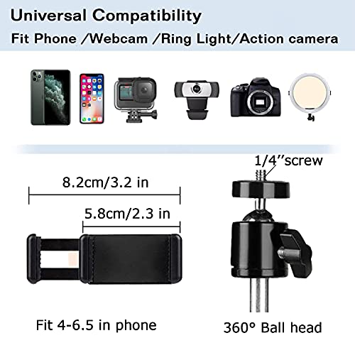 Overhead Tripod Mount for Camera Webcam Ring Light, Long Over Head Articulating Arm with Phone Holder and Ball Head, Desktop Lazy Arm Clamp Phone Stand Accessory for Live Streaming,Video Recording