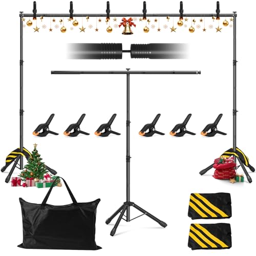 Backdrop Stand 10 x 7.5 FT 3-in-1 | Portable Photography Background Stand Kit with Carrying Bag, 6 Clamps, 2 Sandbags for Studio, Party, Video, Banner Display - color: Black, size: 10x7.5 ft