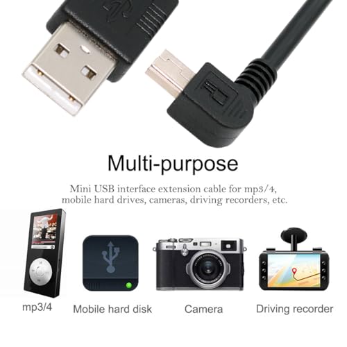 JSER Mini USB2.0 5Pin Type-B Male 90 Degree Left Angle to USB 2.0 Type-A Male Power Data Cable 480Mbps Compatible with Computer Camera Laptop Desktop MP3 MP4 (Left Angle 1.6ft/0.5m) - size: 0.5m, style: Left Angle