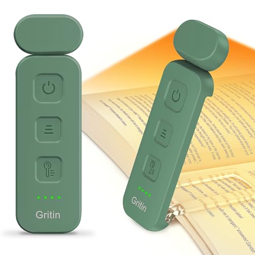 Gritin Reading Light, Rechargeable Book Light for Reading in Bed | Eye Caring 3 Color Temperatures, 5-Level Dimmable Brightness, Long Lasting, Compact Size Clip on Book Lamp-Dark Green - color: Dark Green