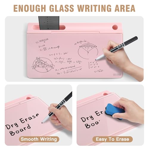 SELEAD Desktop Glass Whiteboard with Storage, Small Dry Erase White Board Computer Pad Keyboard Stand for Home, School, Office Desk Accessories - Pink - color: Pink