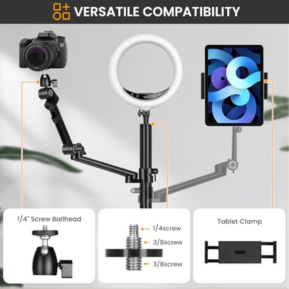 TARION Camera Arm Desk Mount: Heavy Duty DSLR Desktop Mount Camera Stand with Tablet Holder Double C Clamp 1/4 3/8 Screw Adapter Articulating Arm for Selfie Streaming Videography TitanRig Lite Z - size: Desktop Mount Lite Z