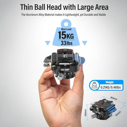 SIRUI 55mm Quick Release Plate with 360° Rotating Panoramic Head, Camera Mount Adapter with 1/4" and 3/8" Thread, Quick-Release Attach Plate for Tripod Monopod DSLR Stabilizer, QC-55P - size: Quick Release Plate with 360° Panoramic Head