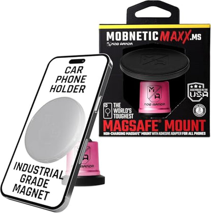 Mob Armor MobNetic Maxx MS - MagSafe Compatible Car Phone Mount w/ 90º Tilt, 360º Rotation & Durable Aluminum Build, Magnetic Holder for iPhone & Android Devices, USA Assembled - Pink - color: Pink