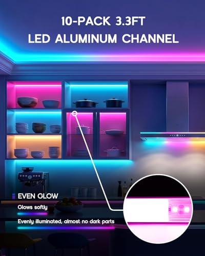 10Pack 3.3FT/1M LED Aluminum Channel U Shape with Milky White Cover Lens for 8/10/12mm LED Strip Lights,LED Diffuser Channel Even Glow for Living Room,Stairs,Kitchen,Cabinet - size: U Shape ≤12mm Width Led