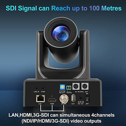 NDI PTZ Camera, 30X Optical + 8x Digital Zoom 1080P 60fps SDI/HDMI/USB/POE Cameras with CVBS, Low Light CMOS H.265 VISCA RS485 for Conference, Church, Government, Court, School Lecture Live Streaming