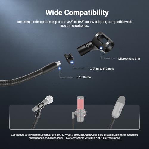 NEEWER Desk Microphone Stand with Flexible Arm, Mic Holder Table Clamp Mount with Clip & 3/8" to 5/8" Adapter Compatible with Blue Yeti Snowball HyperX QuadCast SoloCast Shure, MS016