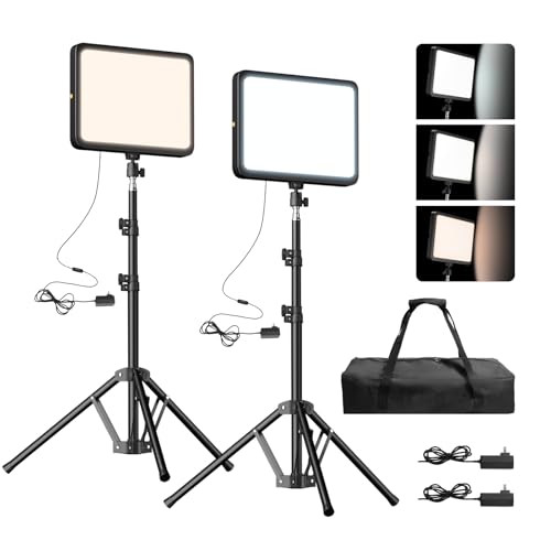 EMART LED Video Light Kit, 35W/3600lux Studio Lights with 11.5ft Power Cord, 2800-7000K Dimmable Photography Lighting, Adjustable Tripod Stand 46-73in for YouTube/TikTok/Recording, 2-Pack - color: 35W, size: 46-73inch