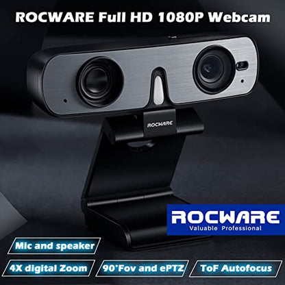 RC08 2K Webcam with Speaker, Webcam for PC, HD Web Cam with Noise Reduction Mic/Harman Speaker/4X Eptz/Privacy Cover/0.2S Auto-Focus/Low Illumination, Computer Camera for Zoom/Teams/Meeting - style: RC08 Webcam with Speaker