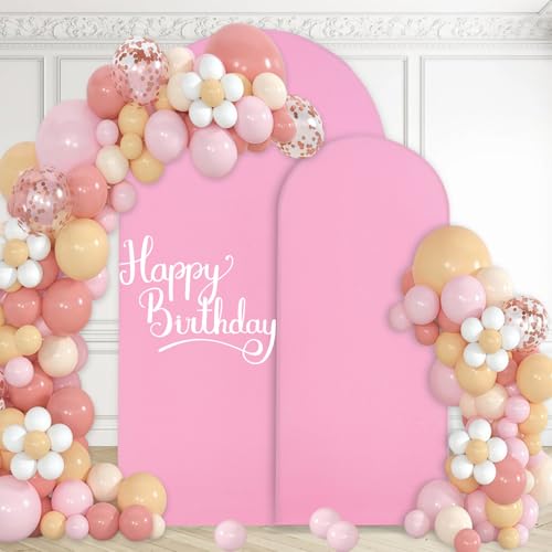 WEERRW Pink Arch Backdrop Cover Set of 2 Spandex Fitted Round Top Chiara Backdrop Stand Stretchy Wedding Covering for Event Birthday Party Banquet Decoration (6FT, 7.2FT) - color: Pink, size: 6FT, 7.2FT
