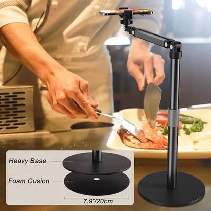 Phone Stand for Recording Overhead Desktop Phone Holder Mount with Flexible Extension Arm, Adjustable Height, for Video, Painting, Meeting, Fliming