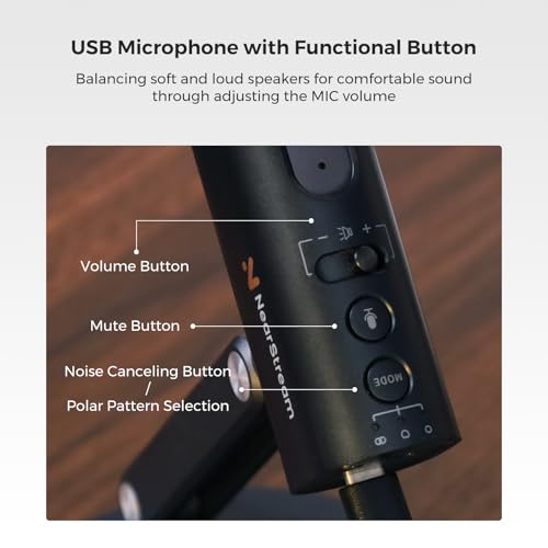 NearStream USB Condenser Microphone for PC, Camera, Podcast Microphone for Stream/Record, Desktop Mic with 8 Mic Array/Noise Canceling/3 Polar Patterns/Volume Control/Monitoring, Studio Mic AM10U