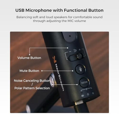 NearStream USB Condenser Microphone for PC, Camera, Podcast Microphone for Stream/Record, Desktop Mic with 8 Mic Array/Noise Canceling/3 Polar Patterns/Volume Control/Monitoring, Studio Mic AM10U