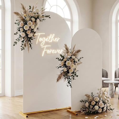 Arch Backdrop Stand with Cover Set, 7.2FT,6FT Gold Metal Wedding Arch for Ceremony, Heavy Duty Balloon Arch Stand with White Spandex Cover for Birthday Party, Baby Shower, Graduation - size: 2-Piece Set