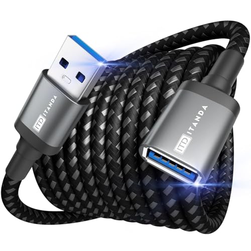 ITD ITANDA 6FT USB Extension Cable USB 3.0 Extension Cord Type A Male to Female 5Gbps Data Transfer for Keyboard, Mouse, PlayStation, Xbox, Flash Drive, Printer, Camera and More, Grey - color: Grey, size: 6 FT