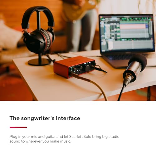 Focusrite Scarlett Solo 4th Gen USB Audio Interface, for the Guitarist, Vocalist, or Producer — High-Fidelity, Studio Quality Recording, and All the Software You Need to Record - style: Scarlett Solo