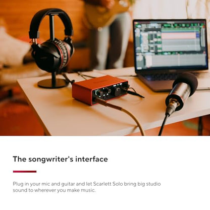 Focusrite Scarlett Solo 4th Gen USB Audio Interface, for the Guitarist, Vocalist, or Producer — High-Fidelity, Studio Quality Recording, and All the Software You Need to Record | 1 Mic Preamp, 1 Hi-Z Instrument Input, 24-Bit/192 Khz, Loopback, USB-C Bus-P