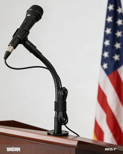 Microphone Stand - 9-INCH Heavy-Duty Flexible Gooseneck Desktop Mic Stands Holder with Flange Mount Base for Lectern Podium Podcast Meetings Lectures Streaming Gaming Studio - size: 9-INCHS