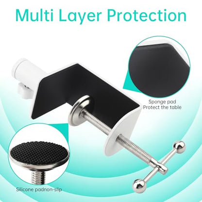 Heavy Duty Metal Desk Clamp,Upgrad C-Clamp Mount for Mic Boom Arm Desk Lamp | 12mm mounting hole. Rubber-lined jaws prevent wear.Fits max 58mm Desk. Quick knob adjustment. For mic arms/phone stands/lamps - color: White