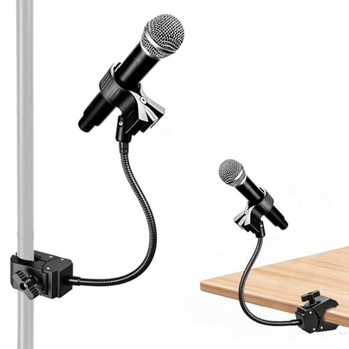Gooseneck Microphone Stand,11.88" Flexible Adjustable Arm Mic Clip with Clip 3/8"-16 to 5/8"-27 Adapter Mount,Super Crab Desk & Pole Clamp Mic Holder Compatible with Shure/Fifine / AT2020 / Pyle/Blue