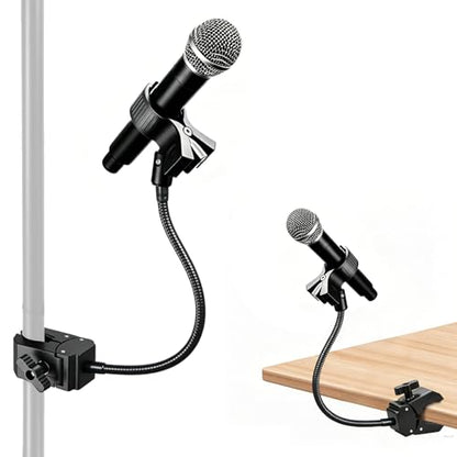 Gooseneck Microphone Stand,11.88" Flexible Adjustable Arm Mic Clip with Clip 3/8"-16 to 5/8"-27 Adapter Mount,Super Crab Desk & Pole Clamp Mic Holder Compatible with Shure/Fifine / AT2020 / Pyle/Blue