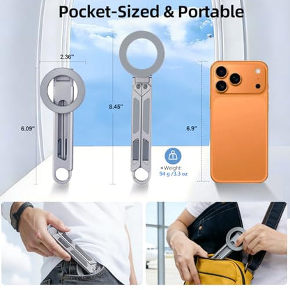 Magnetic Phone Tripod Stand for iPhone iPad, Aluminium Portable Phone Tablet Holder with Carabiner Smartphone Mini Tripod Stand Strong Magnet Compatible with iPhone 17 16 15 14 13 12 iPad Series