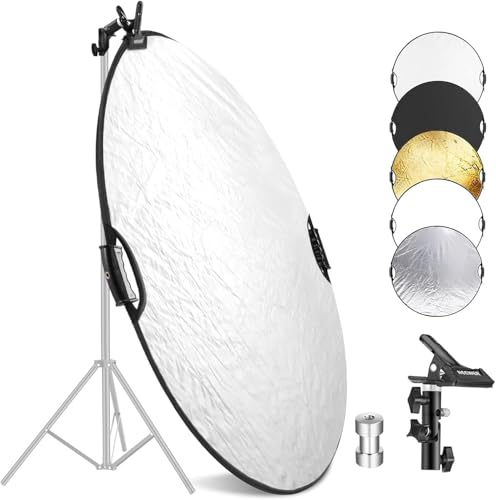 NEEWER 22"/56cm 5 in 1 Light Reflector with Clamp & Hand Grips, Polyester Multi Disc Photography Diffuser Translucent/Silver/Gold/White/Black with 3/8" Thread for Studio Outdoor Lighting, RF-56II - style: 56cm w/Clamp